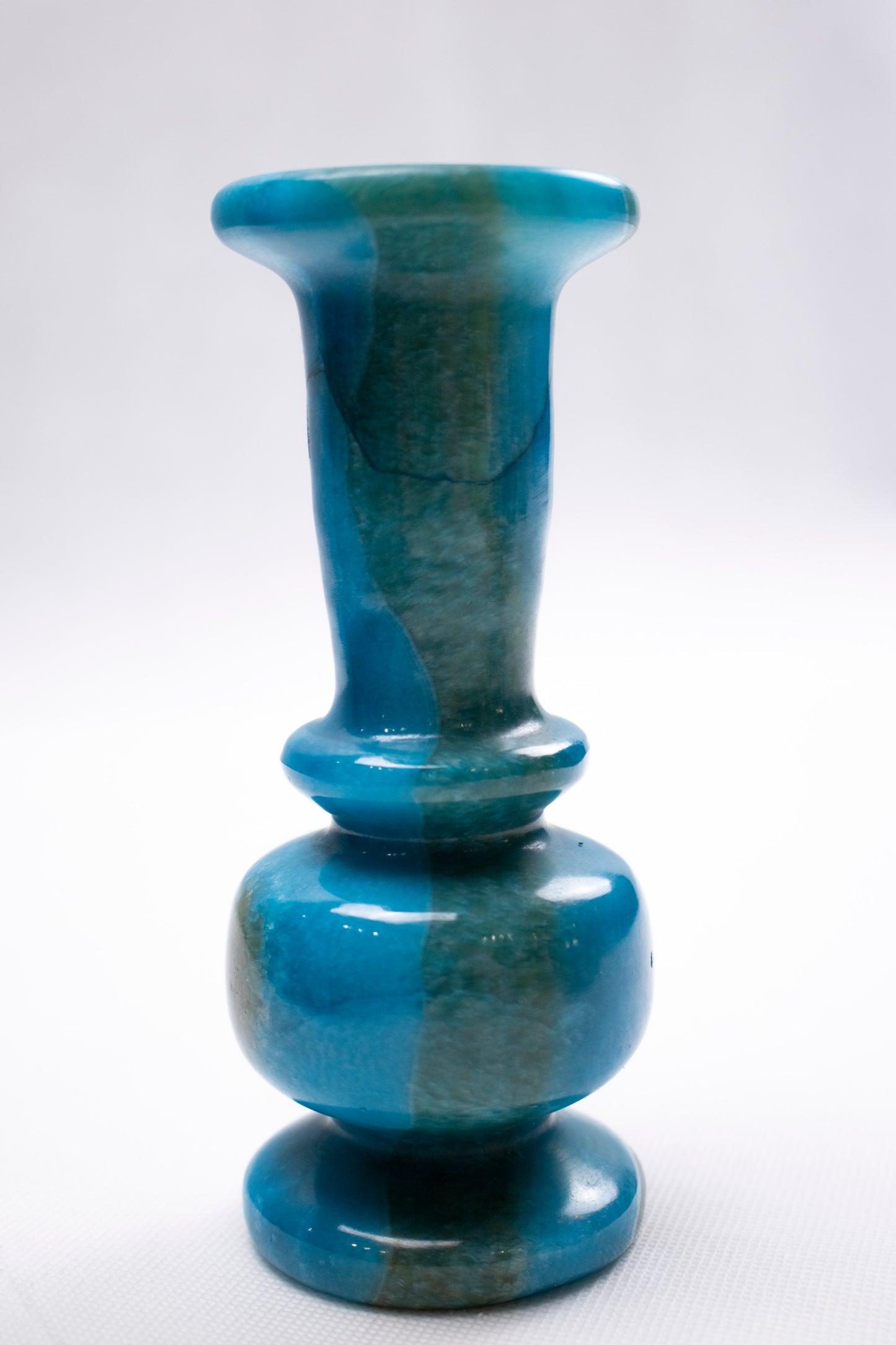 Natural Alabaster Candle Holder – Sculpted Stone Base (Blue)