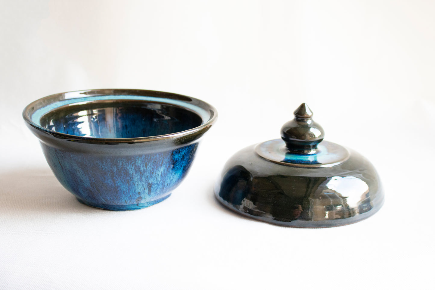 Handcrafted Clay Serving Bowl with Lid Blue