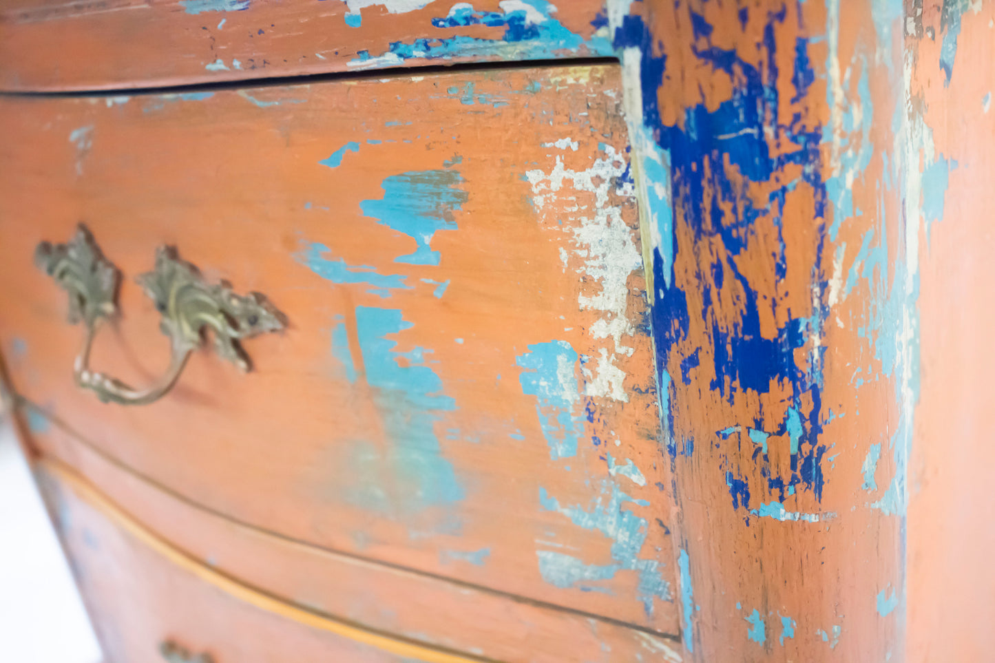 Vintage Orange Distressed Nightstand with Turquoise Details