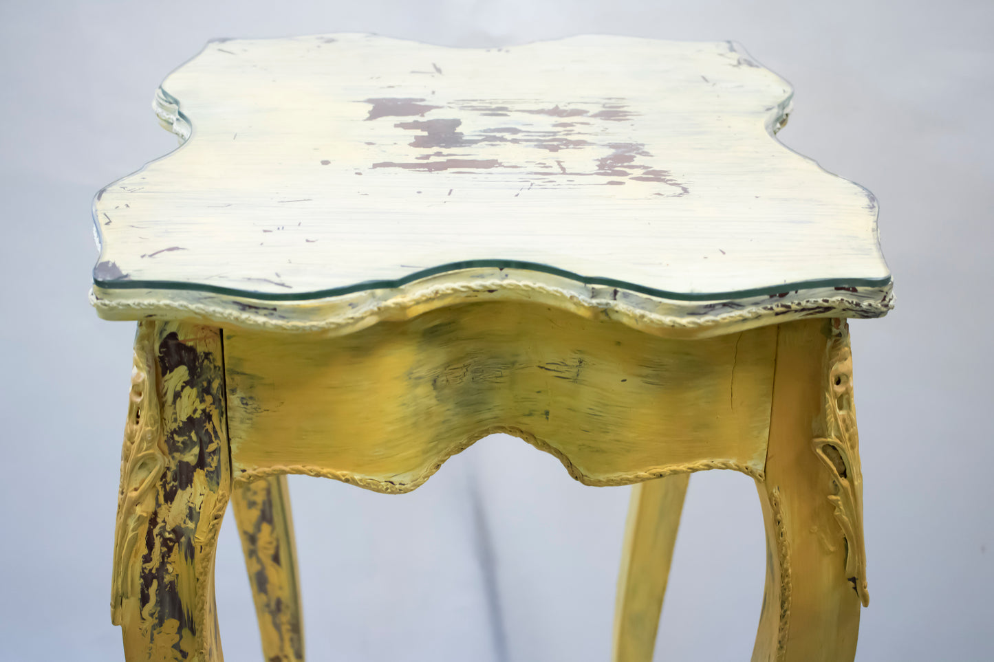 Vintage Yellow Distressed Side Table
