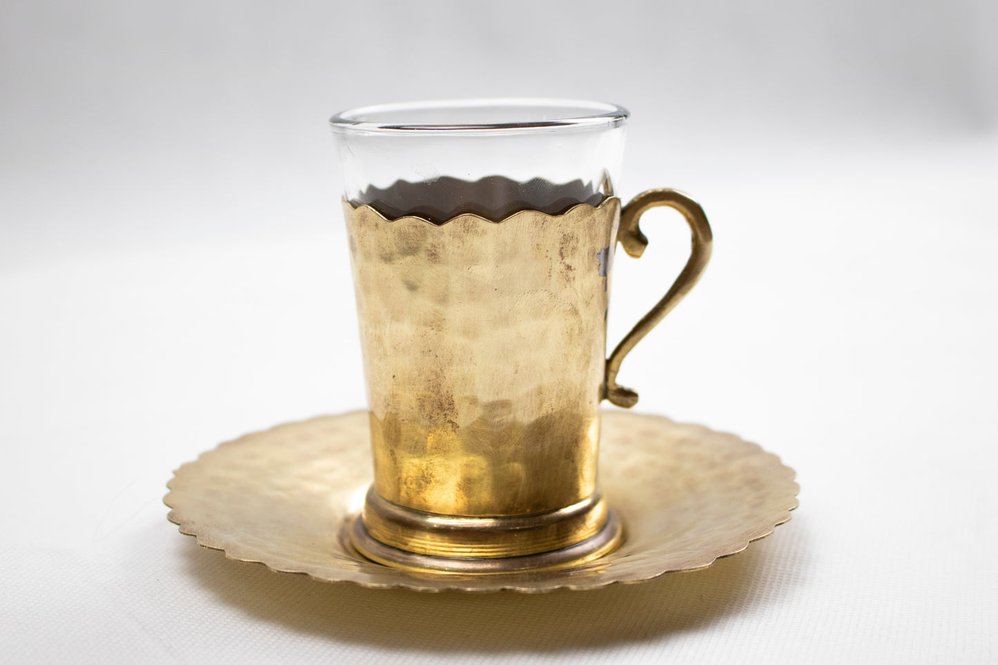 Handcrafted Brass Tea Cup with Glass Insert & Saucer