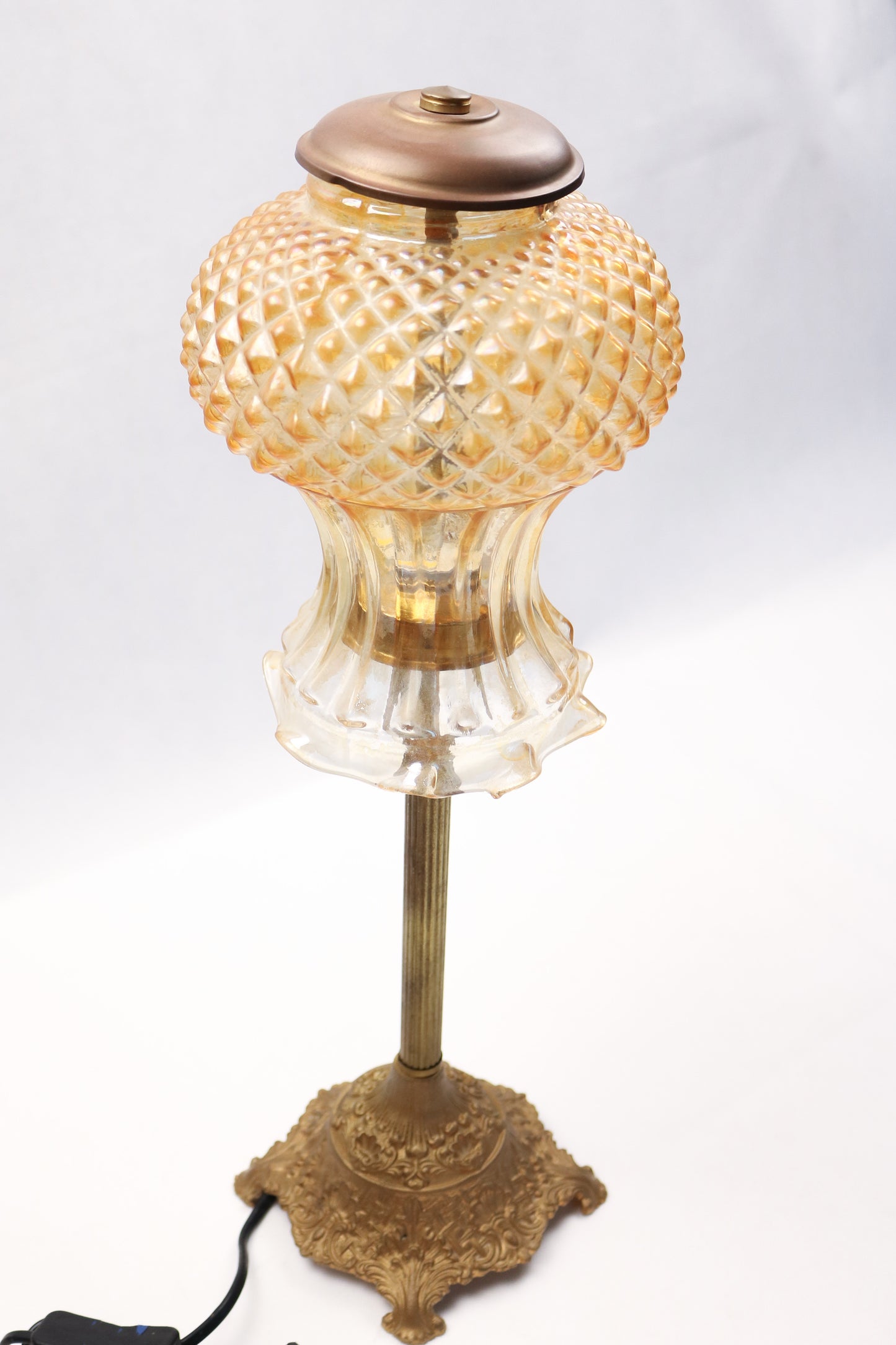 Vintage-Inspired Copper Floor Lamp with Textured Glass Shade Set of 2