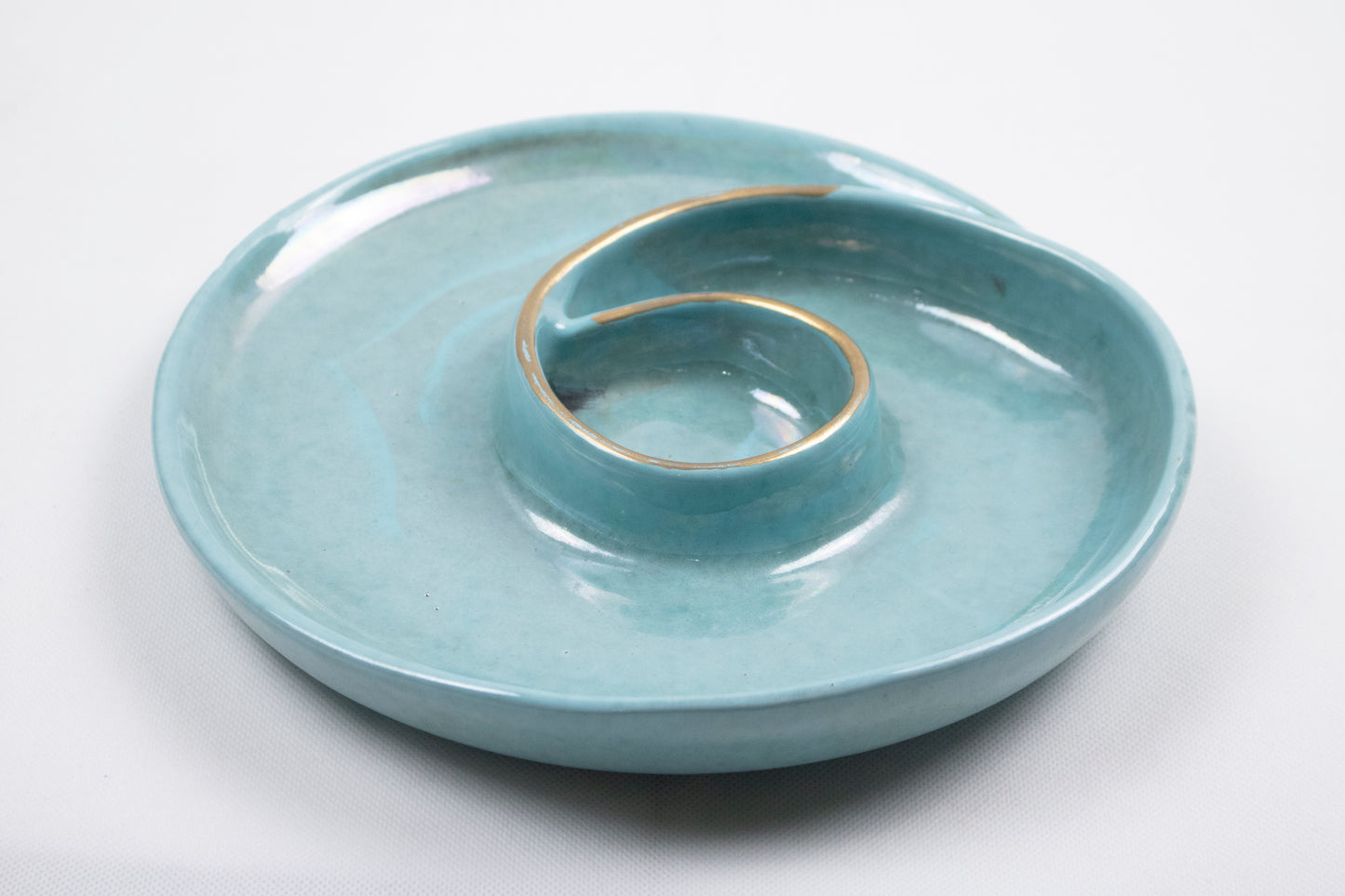 Handcrafted Clay Snack Plate with Integrated Dipping Bowl
