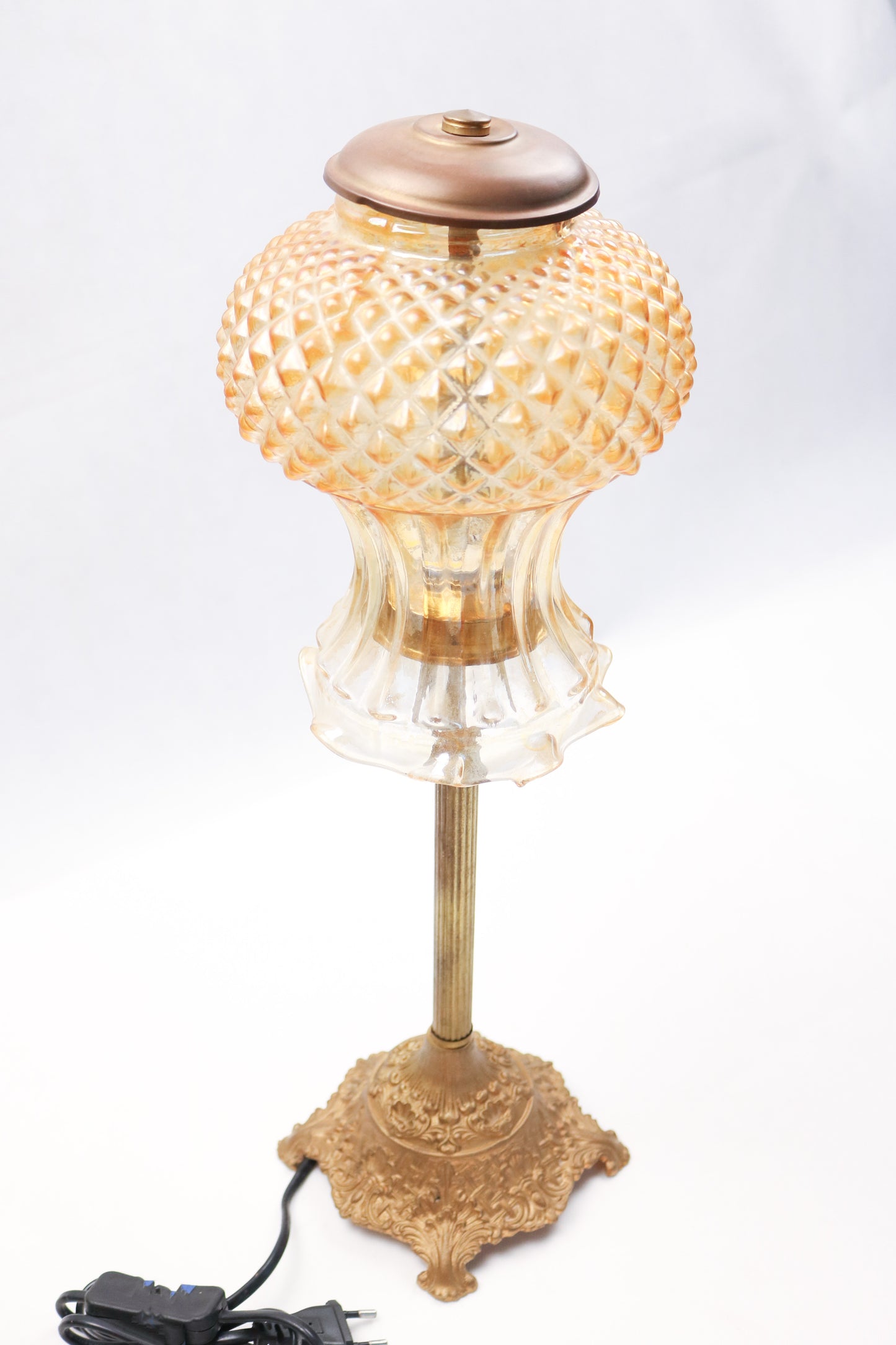 Vintage-Inspired Copper Floor Lamp with Textured Glass Shade Set of 2
