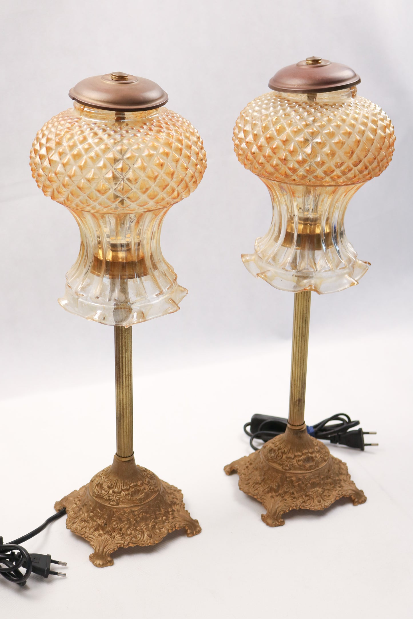 Vintage-Inspired Copper Floor Lamp with Textured Glass Shade Set of 2