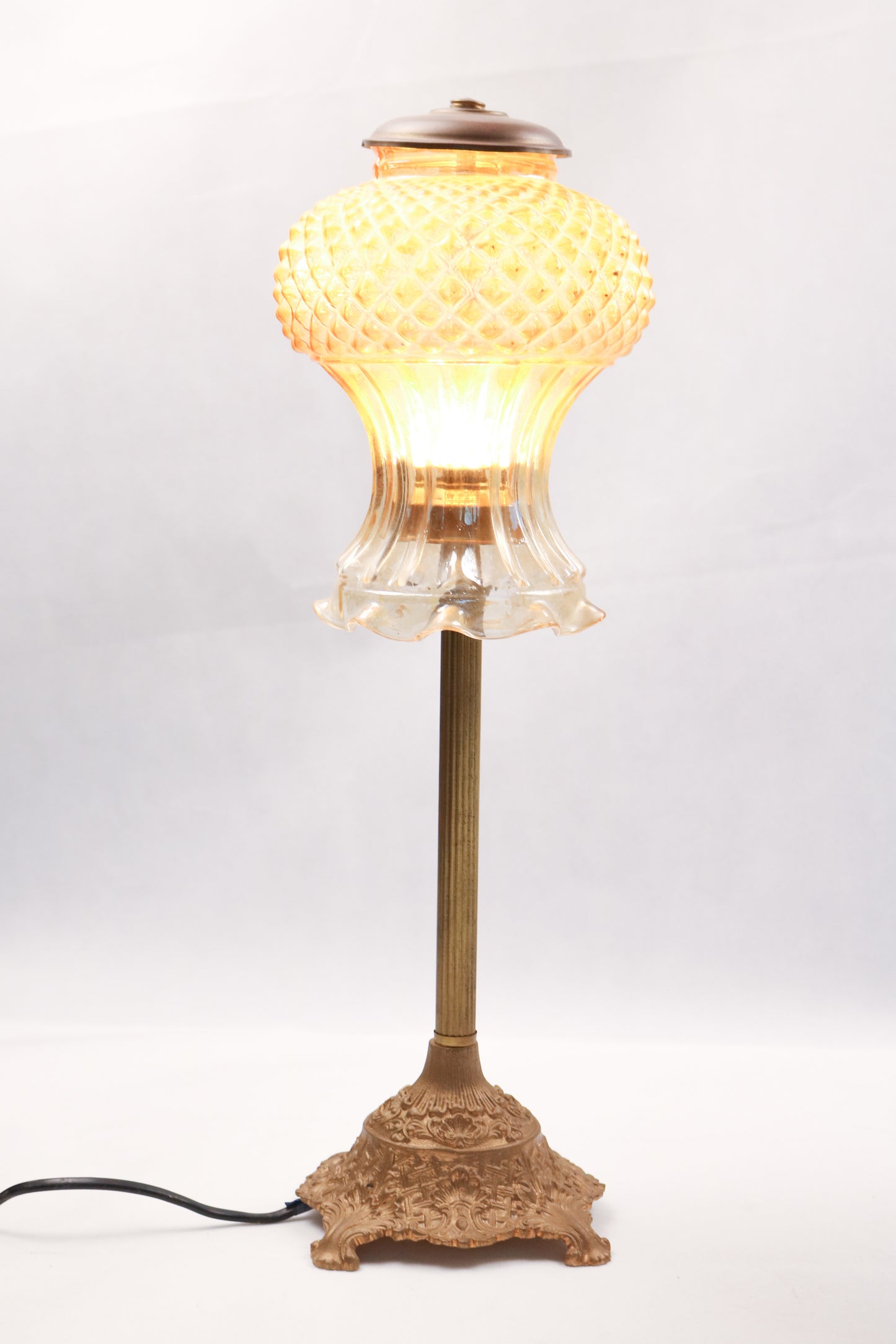 Vintage-Inspired Copper Floor Lamp with Textured Glass Shade Set of 2