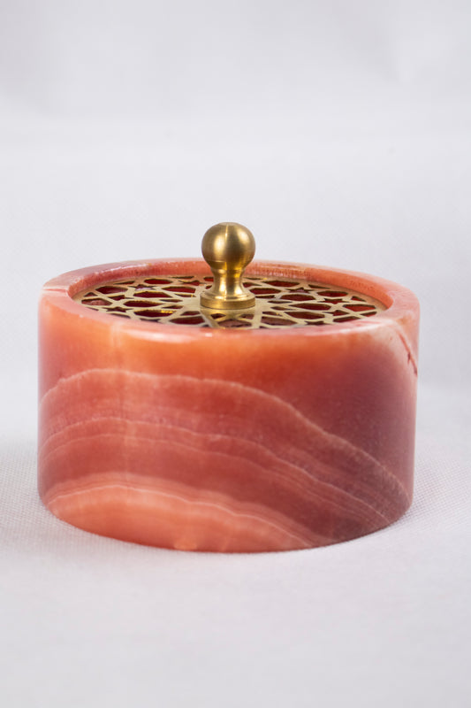 Alabaster Scent Diffuser مبخره with Decorative Brass Lid