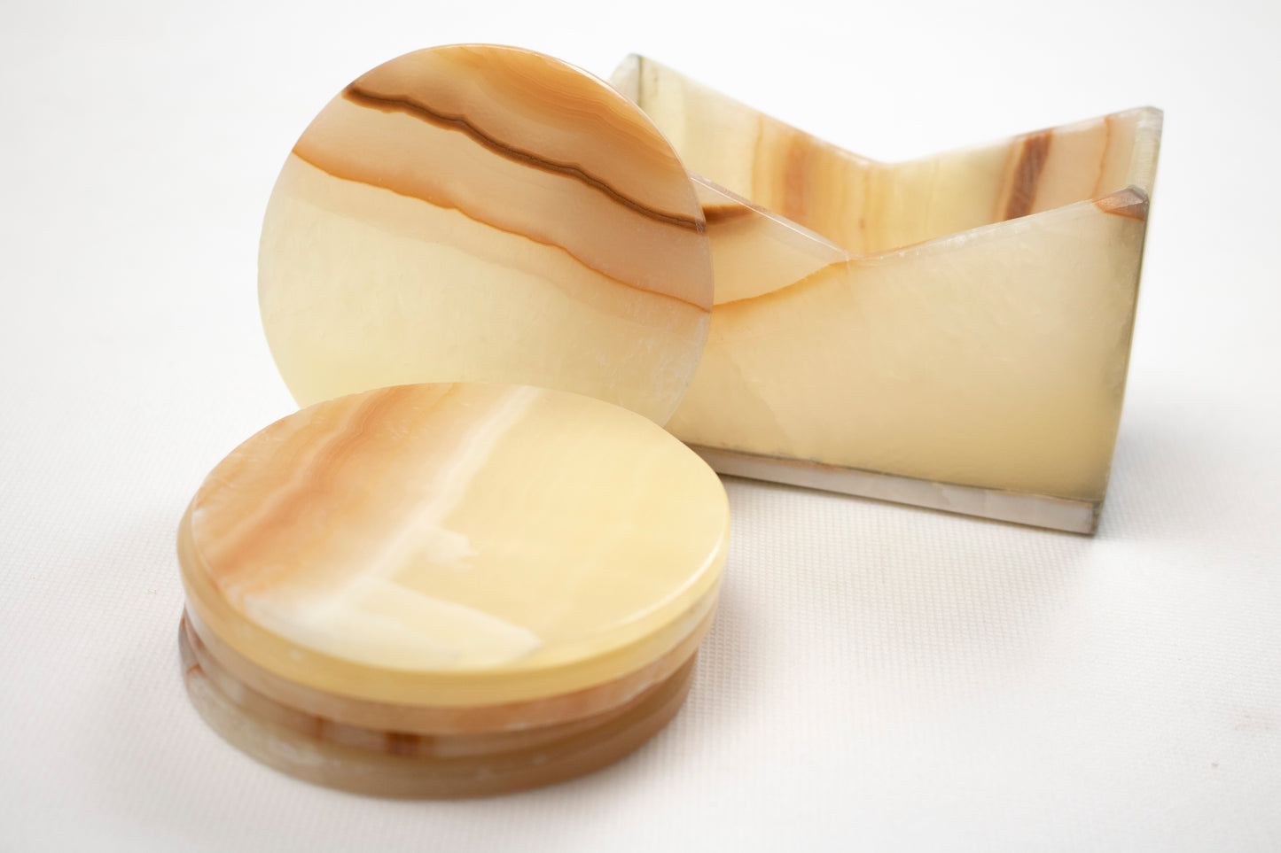 Natural Alabaster Cup Coaster – Round Polished Stone