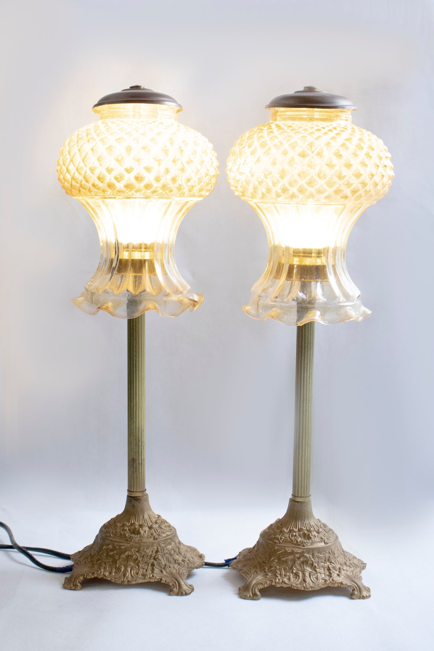 Vintage-Inspired Copper Floor Lamp with Textured Glass Shade Set of 2