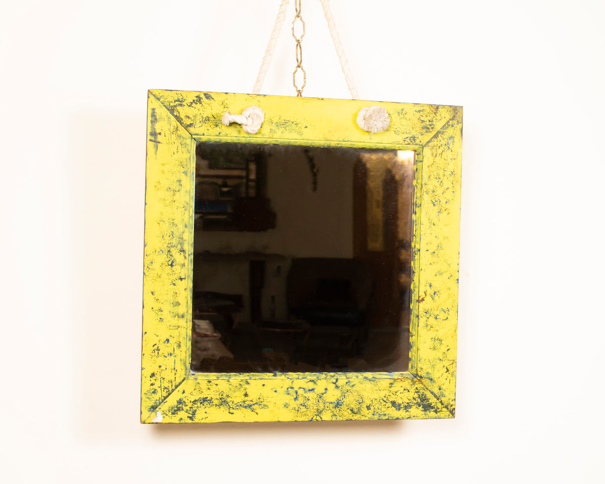 Yellow Vintage Mirror with Distressed Frame