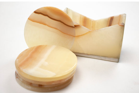 Natural Alabaster Cup Coaster – Round Polished Stone