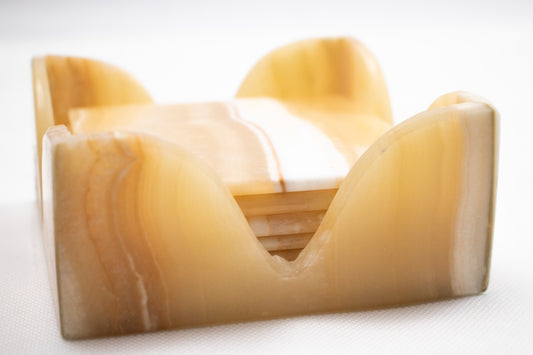 Natural Alabaster Cup Coaster – Square Polished Stone