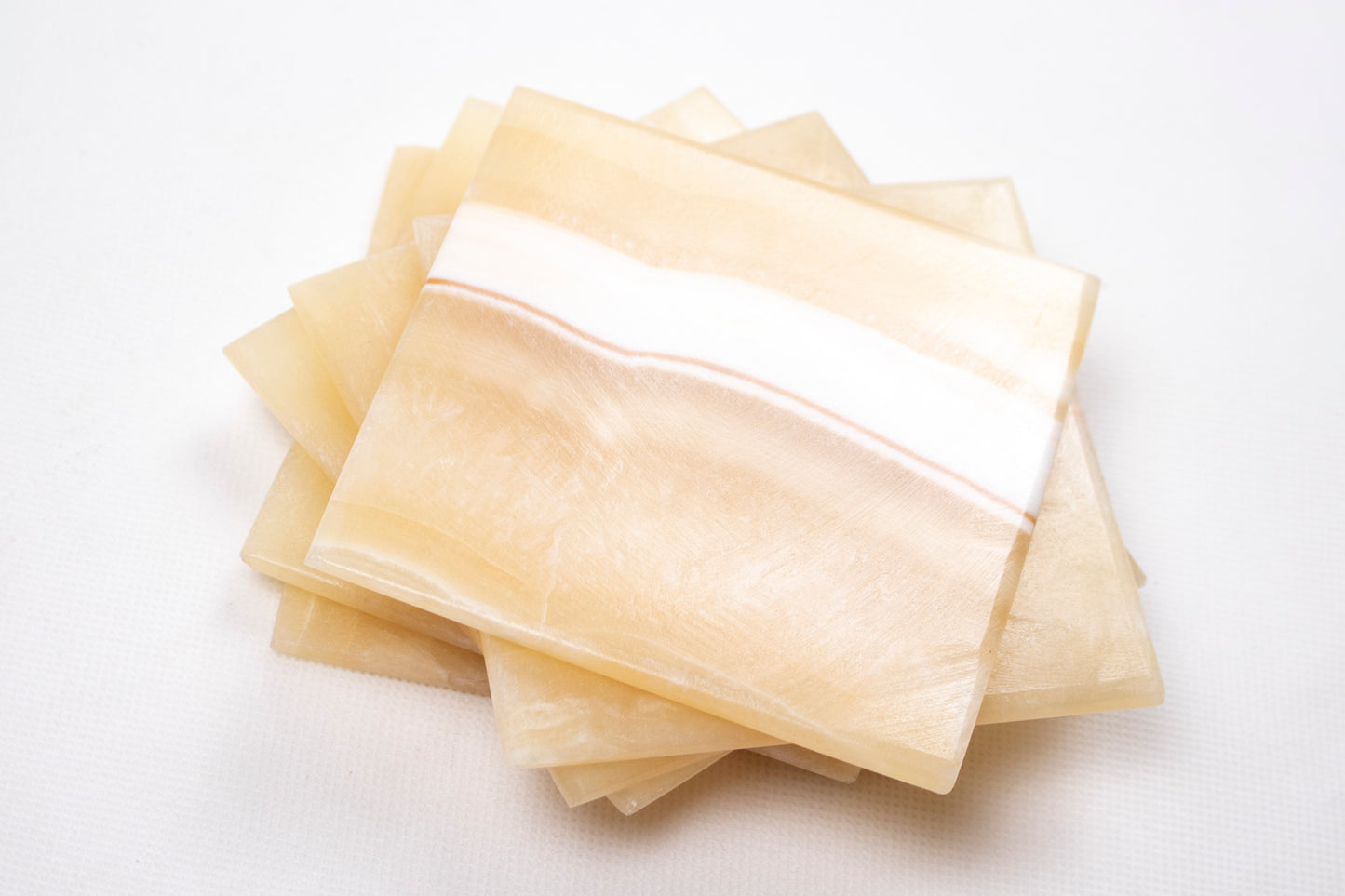 Natural Alabaster Cup Coaster – Square Polished Stone