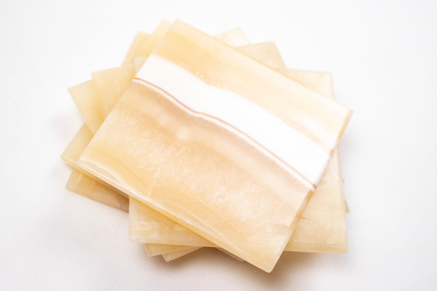 Natural Alabaster Cup Coaster – Square Polished Stone