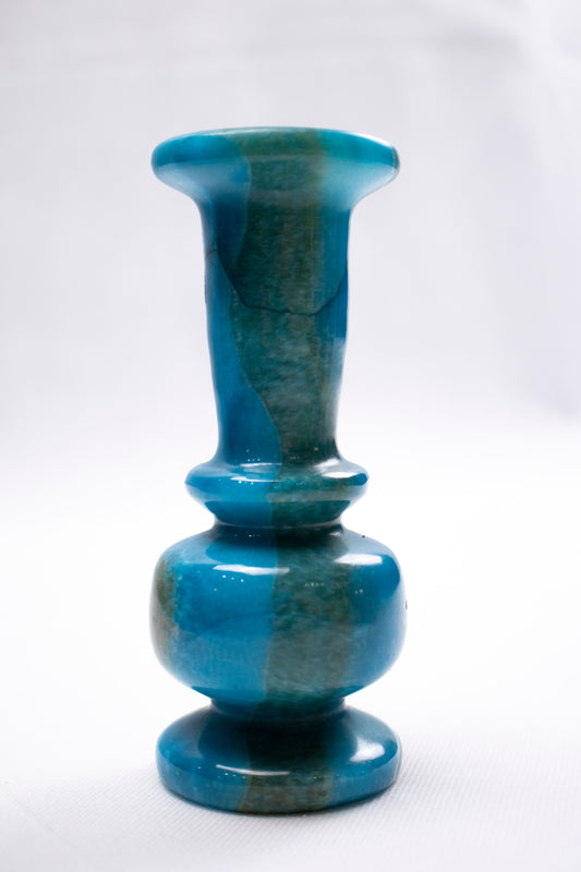 Natural Alabaster Candle Holder – Sculpted Stone Base (Blue)