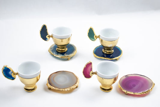 Agate Accent Demitasse Coffee Set – Gold Plated (1 Cup & 1 Coaster)