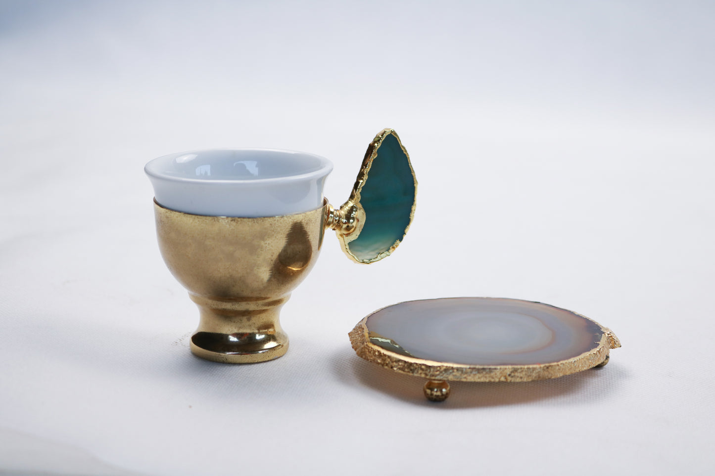 Agate Accent Demitasse Coffee Set – Gold Plated (1 Cup & 1 Coaster)