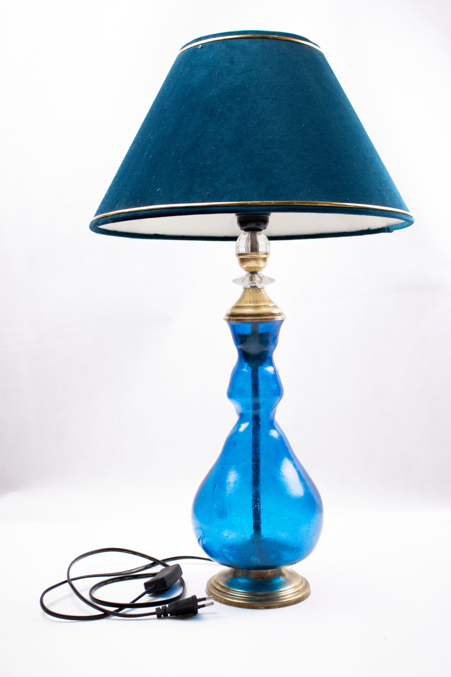 Blue Glass Table Lamp with Velvet Shade