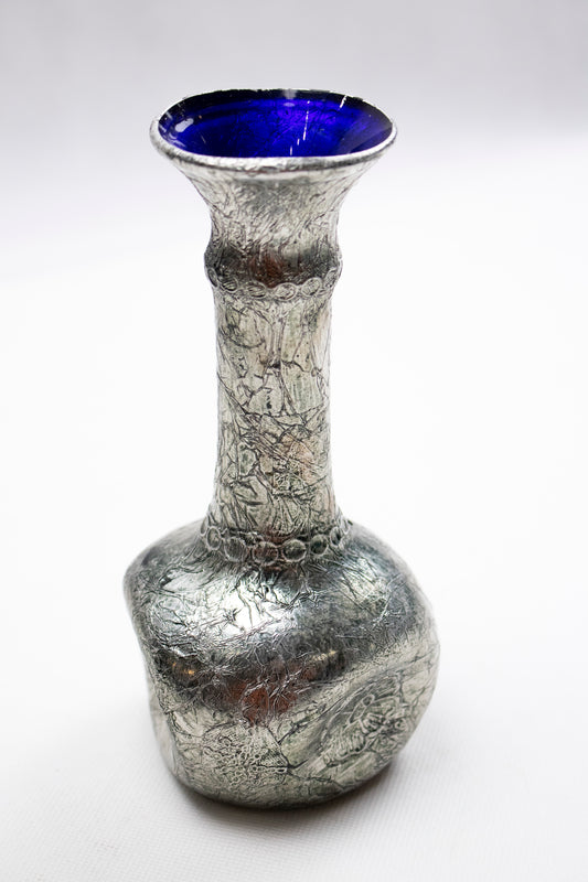 Hand-Blown Glass Bottle with Silver Coil – Sculptural Accent