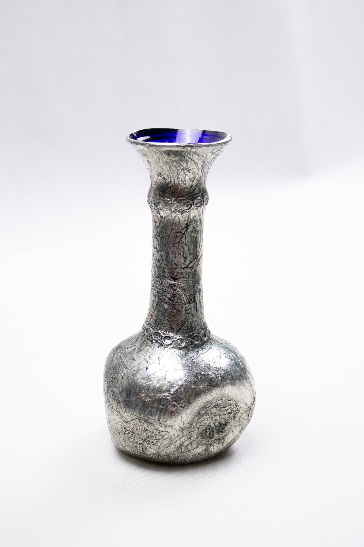 Hand-Blown Glass Bottle with Silver Coil – Sculptural Accent