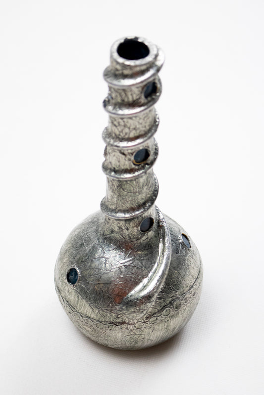 Decorative Glass Vessel with Silver Spiral – Artistic Form