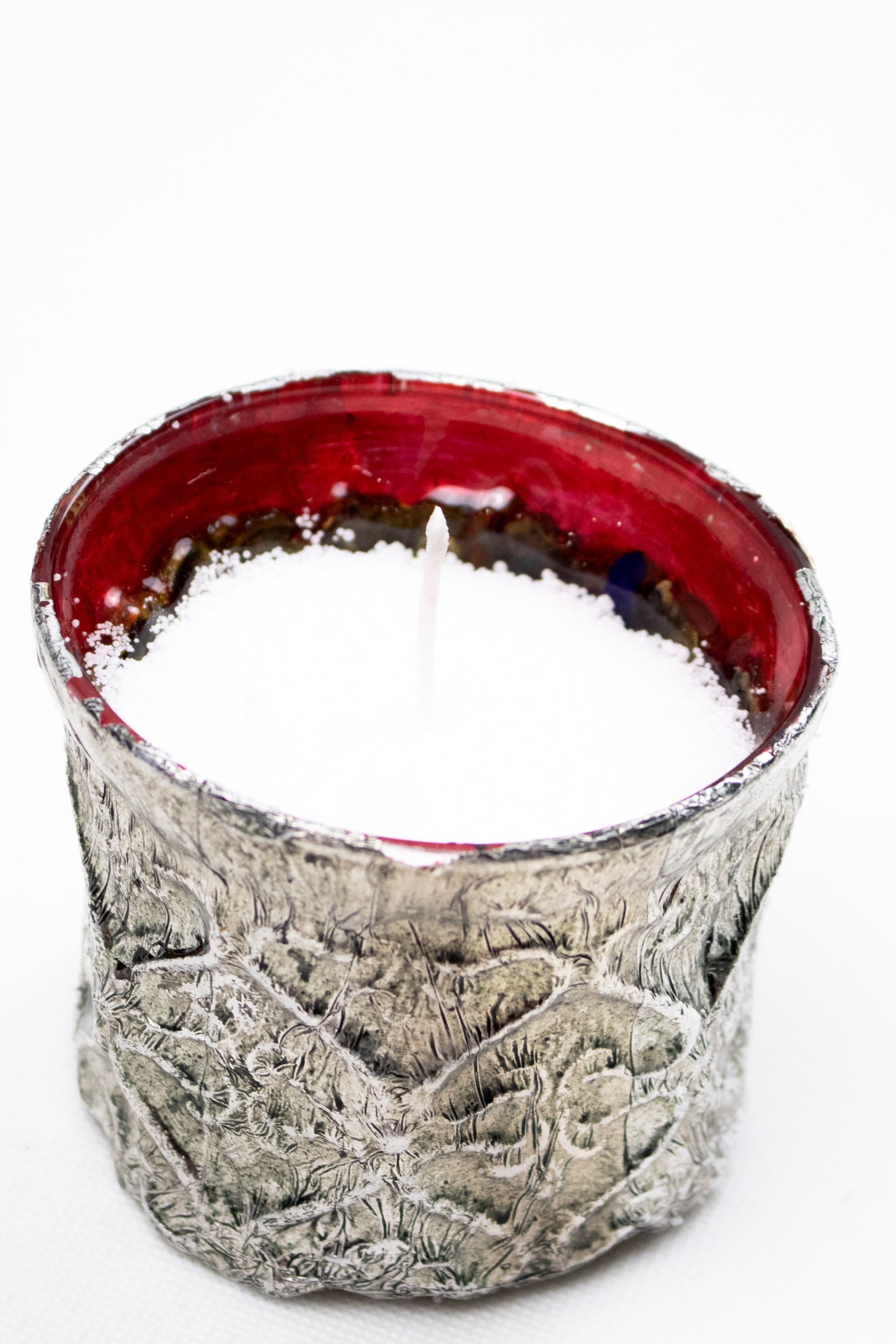 Glass Decorative Bottle with Silver Coil – Sand Candle