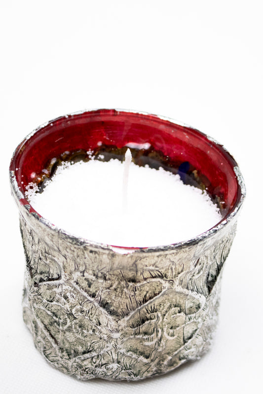 Glass Decorative Bottle with Silver Coil – Sand Candle