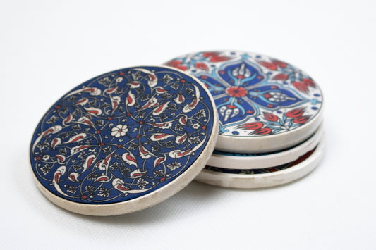 Handcrafted Ceramic Cube Coasters – Oriental Pattern Set