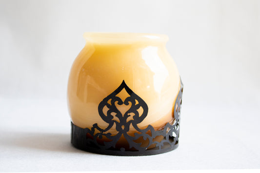 Natural Alabaster Candle Holder with Copper Ornamentation