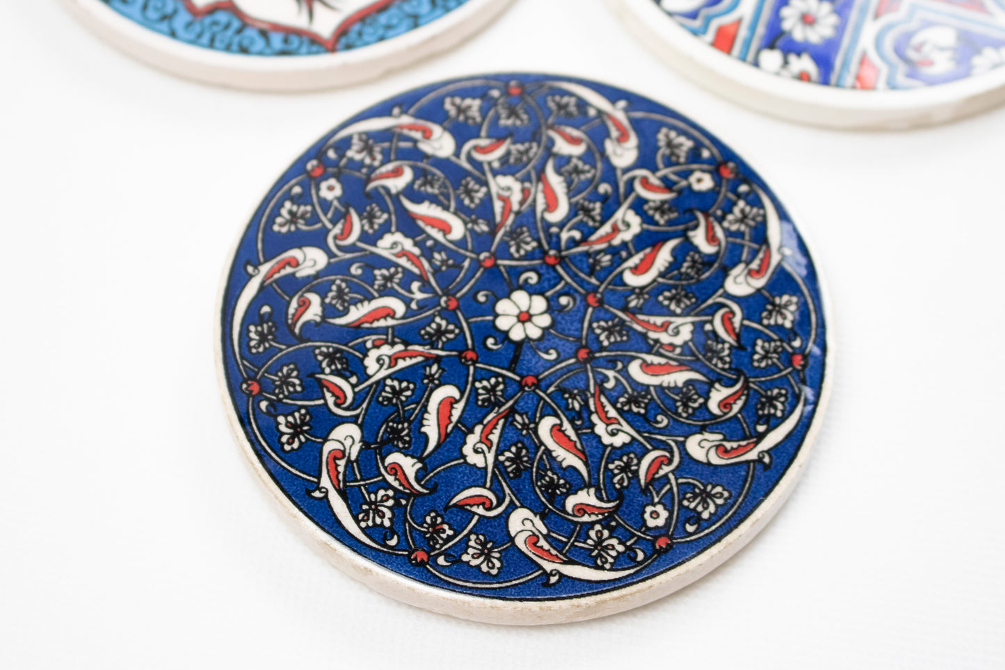 Handcrafted Ceramic Cube Coasters – Oriental Pattern Set