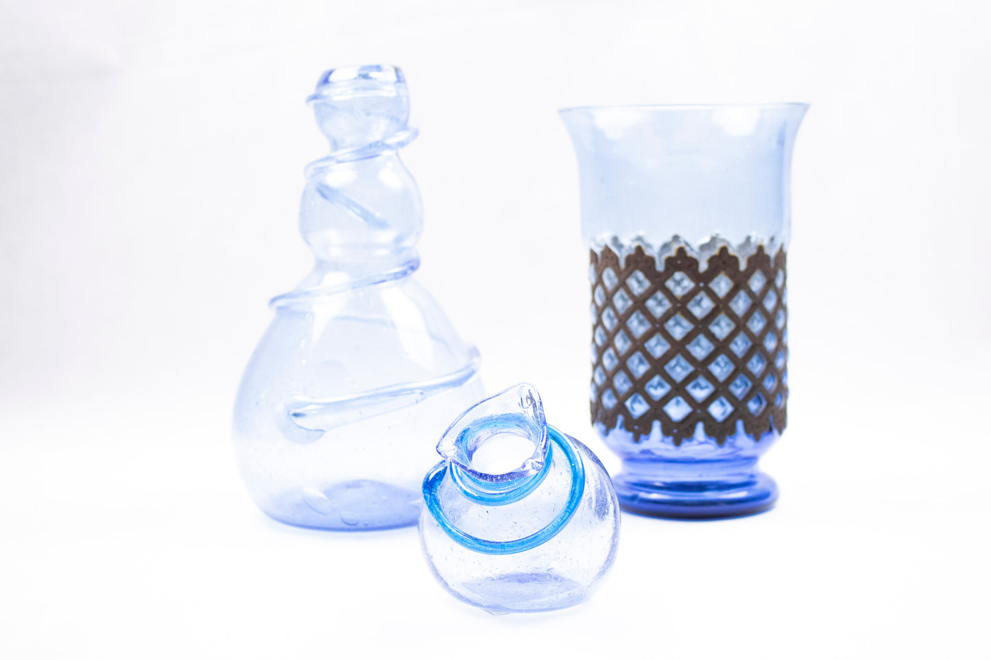 Hand-Blown Glass Clear Blue Set