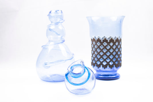 Hand-Blown Glass Clear Blue Set