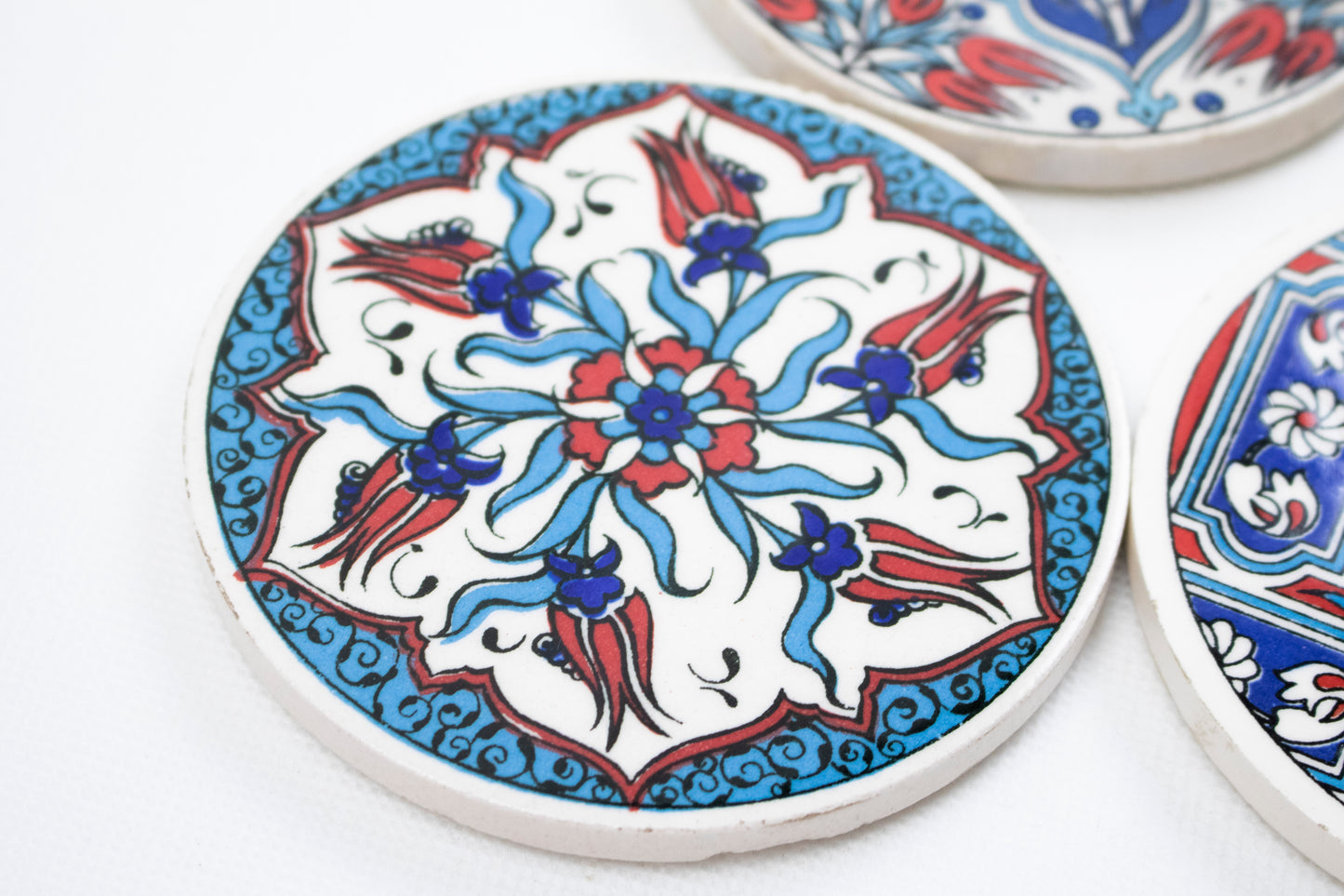 Handcrafted Ceramic Cube Coasters – Oriental Pattern Set