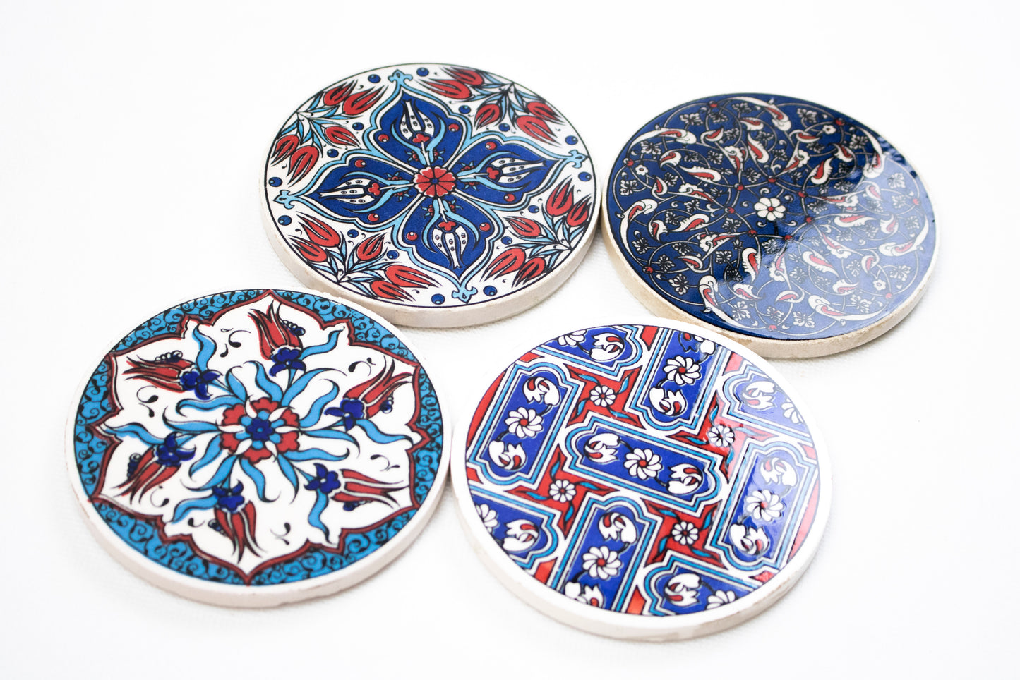 Handcrafted Ceramic Cube Coasters – Oriental Pattern Set