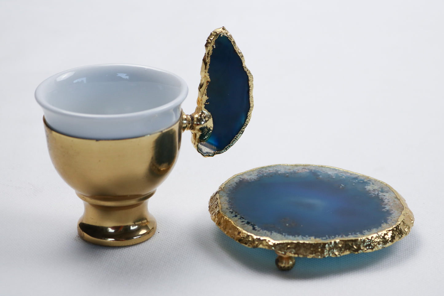 Agate Accent Demitasse Coffee Set – Gold Plated (1 Cup & 1 Coaster)