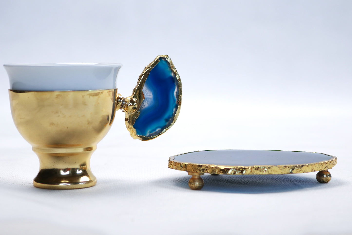Agate Accent Demitasse Coffee Set – Gold Plated (1 Cup & 1 Coaster)