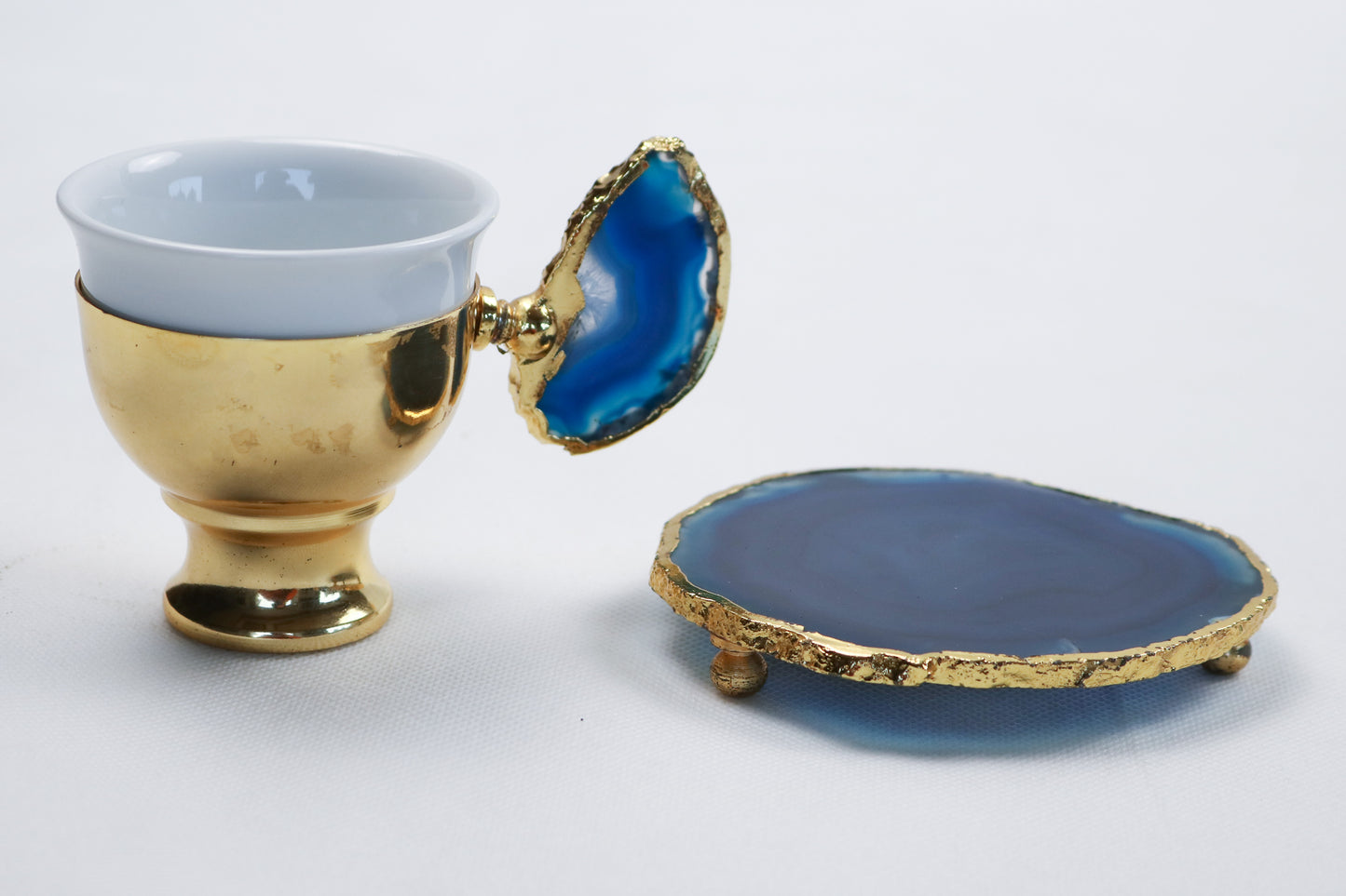 Agate Accent Demitasse Coffee Set – Gold Plated (1 Cup & 1 Coaster)
