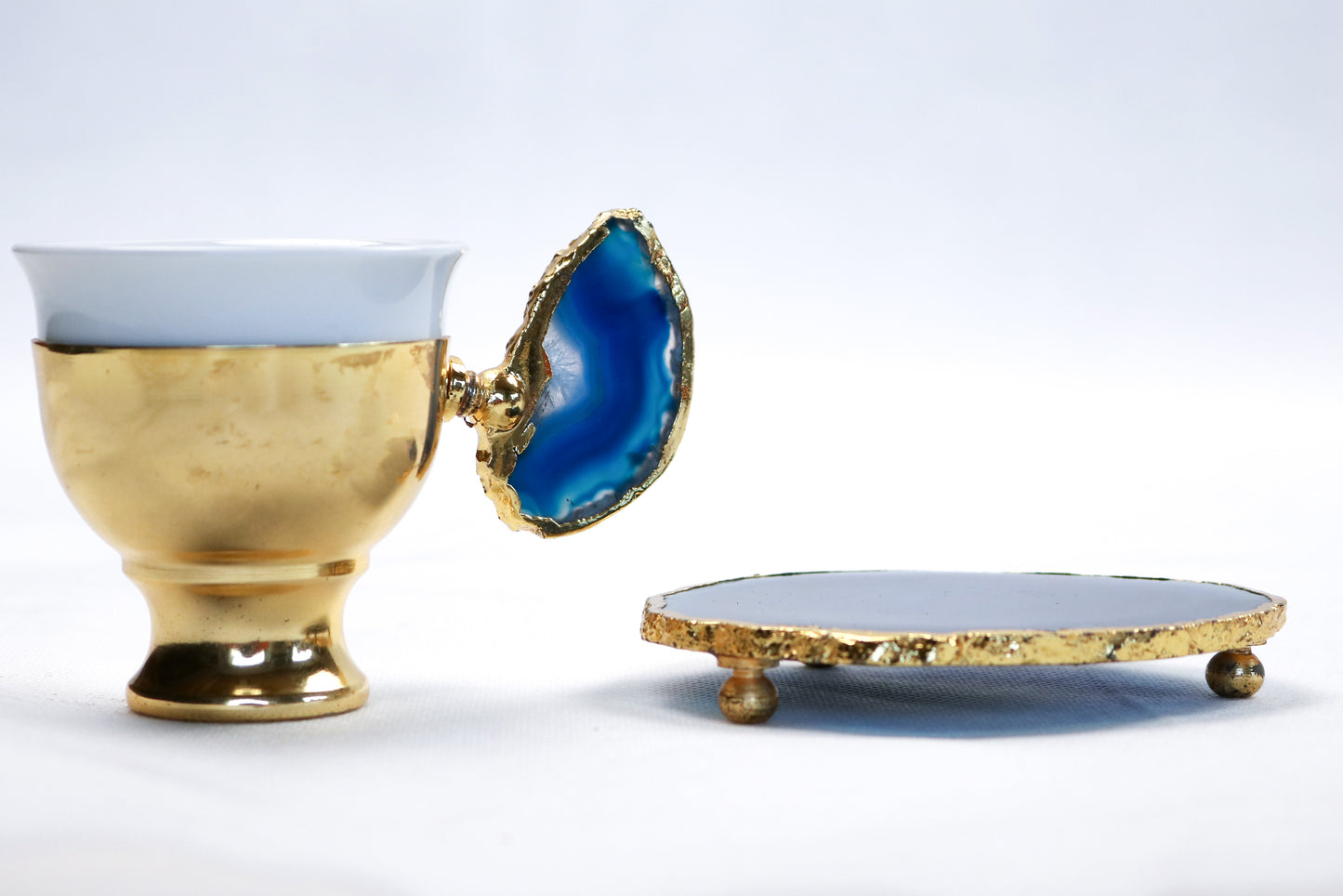 Agate Accent Demitasse Coffee Set – Gold Plated (1 Cup & 1 Coaster)