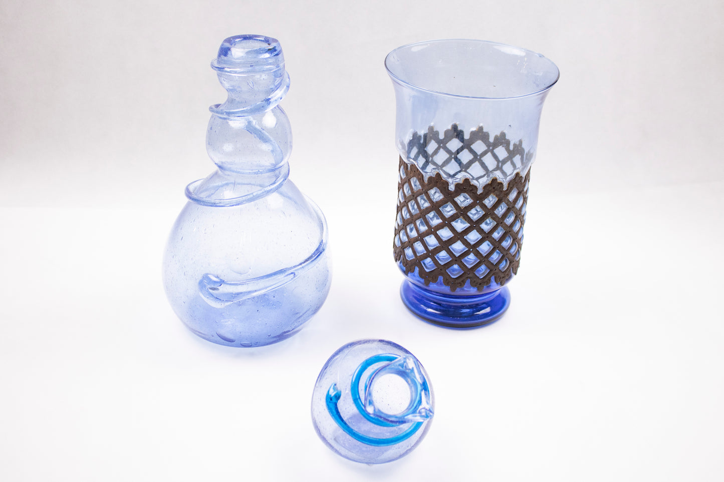 Hand-Blown Glass Clear Blue Set
