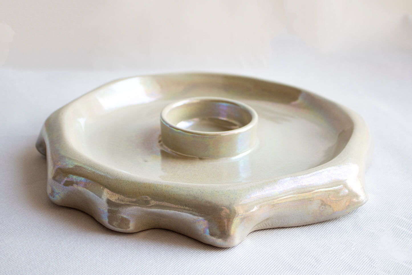 Handcrafted Ceramic Snack Bowl with Center Dip Holder