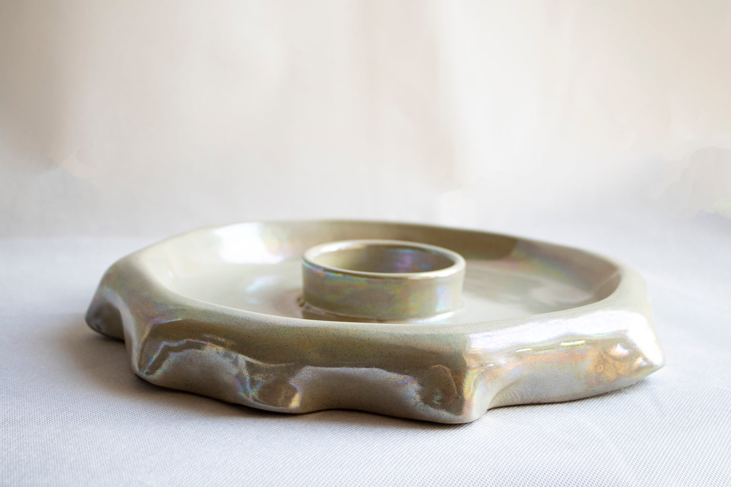 Handcrafted Ceramic Snack Bowl with Center Dip Holder