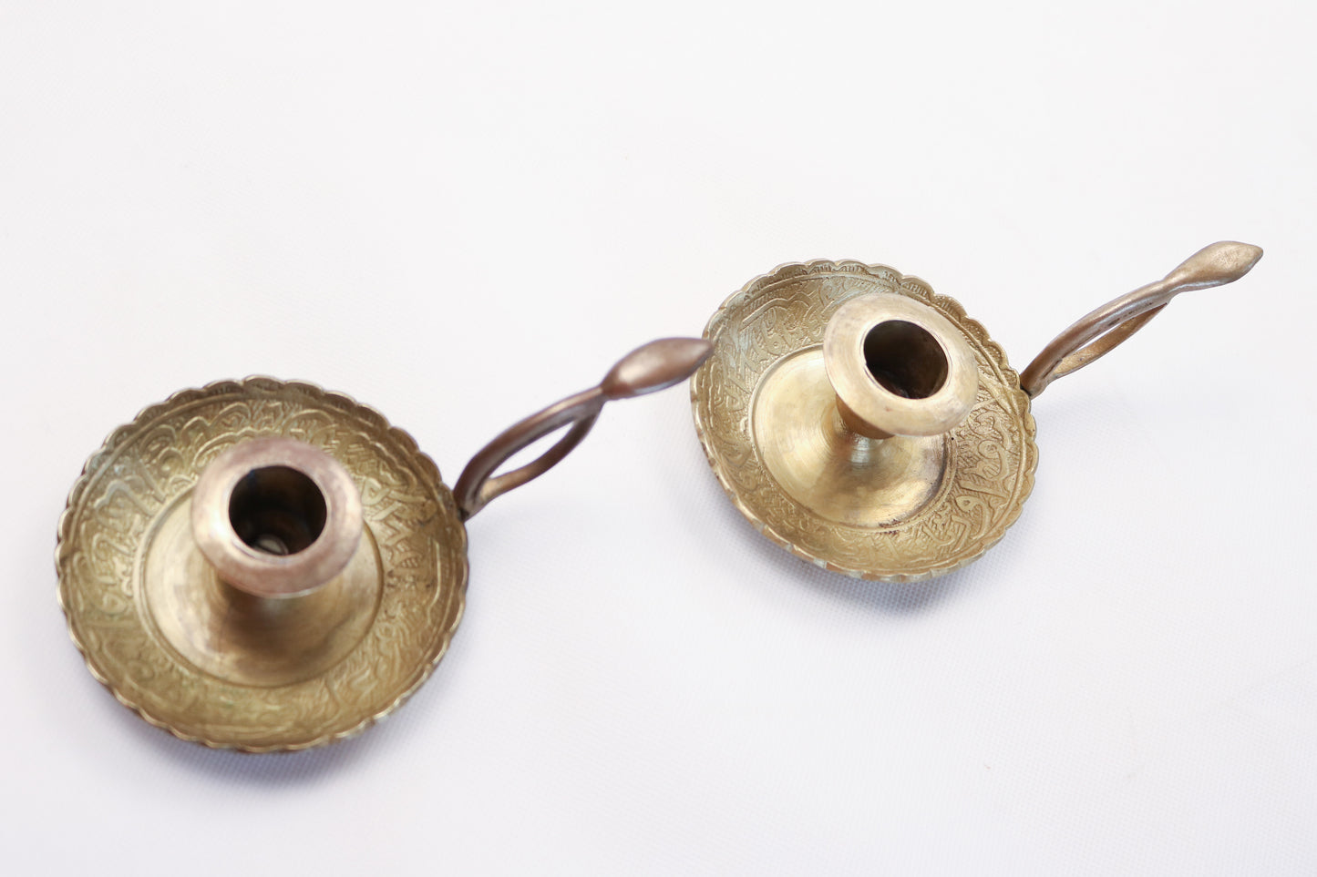Handcrafted Copper Chamber Candle Holder with Handle Pair 1