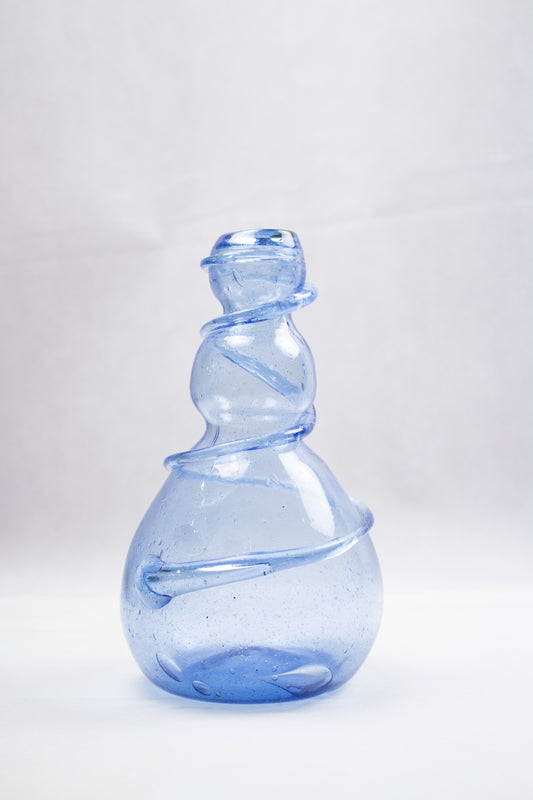 Hand-Blown Glass Spiral Bottle – Clear Blue