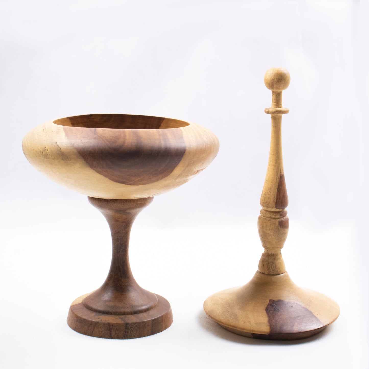 Handcrafted Wooden Decorative Bowl &amp; Lidded Vessel Set of 2