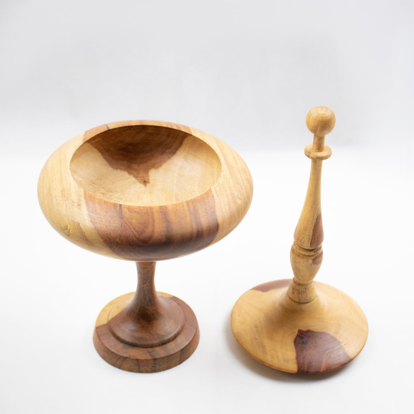 Handcrafted Wooden Decorative Bowl &amp; Lidded Vessel Set of 2