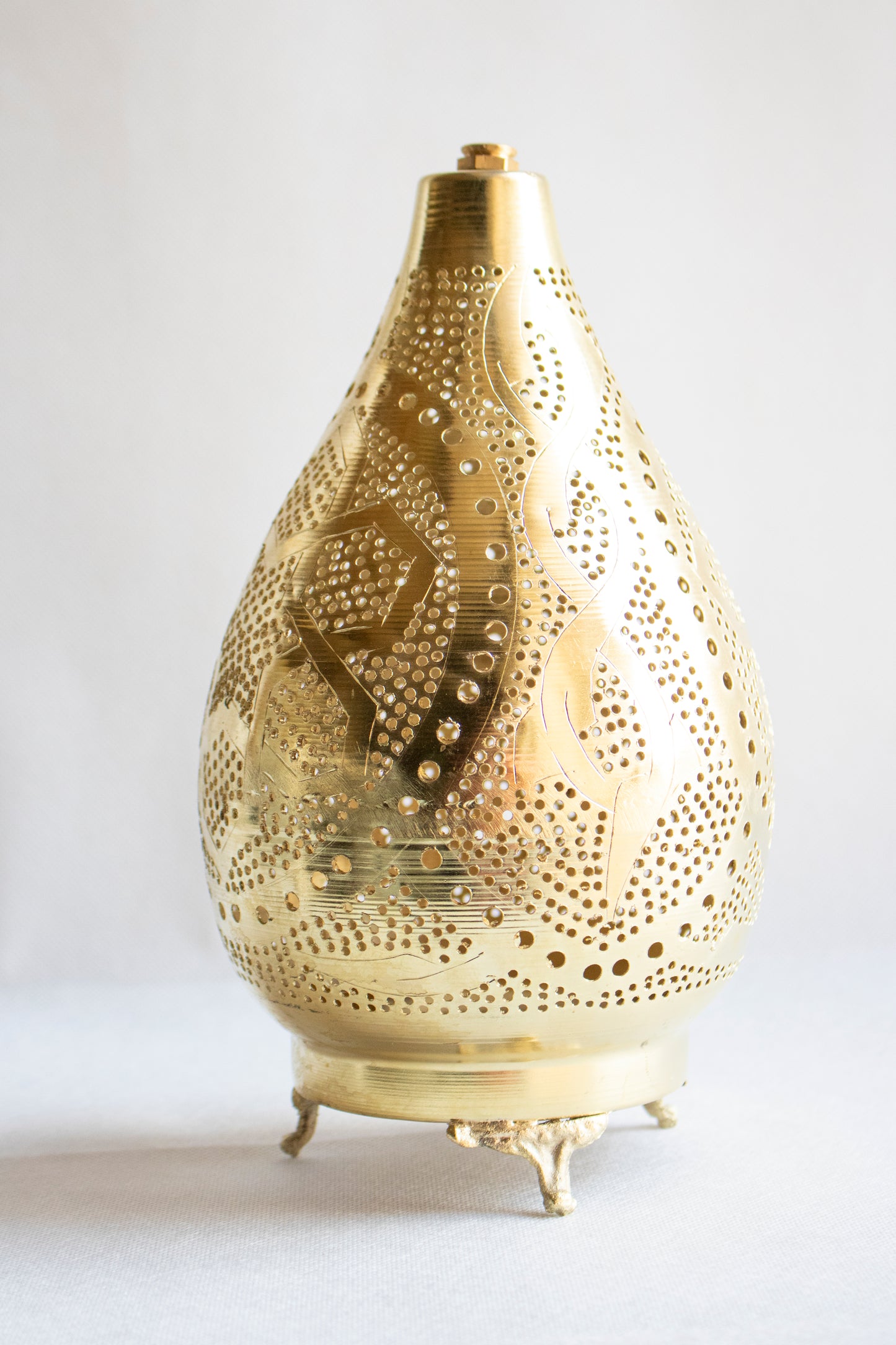 Handcrafted Metal Lantern with Perforated Design – Gold Finish