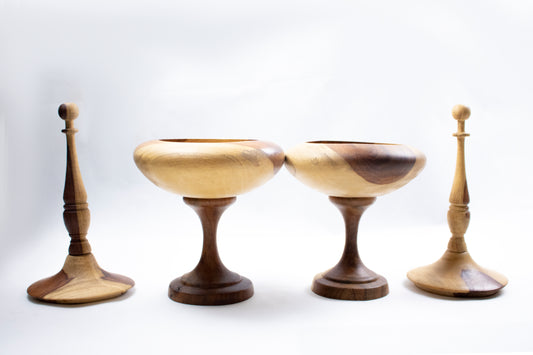 Handcrafted Wooden Decorative Bowl &amp; Lidded Vessel Set of 2