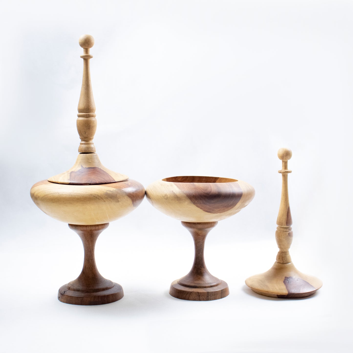 Handcrafted Wooden Decorative Bowl &amp; Lidded Vessel Set of 2