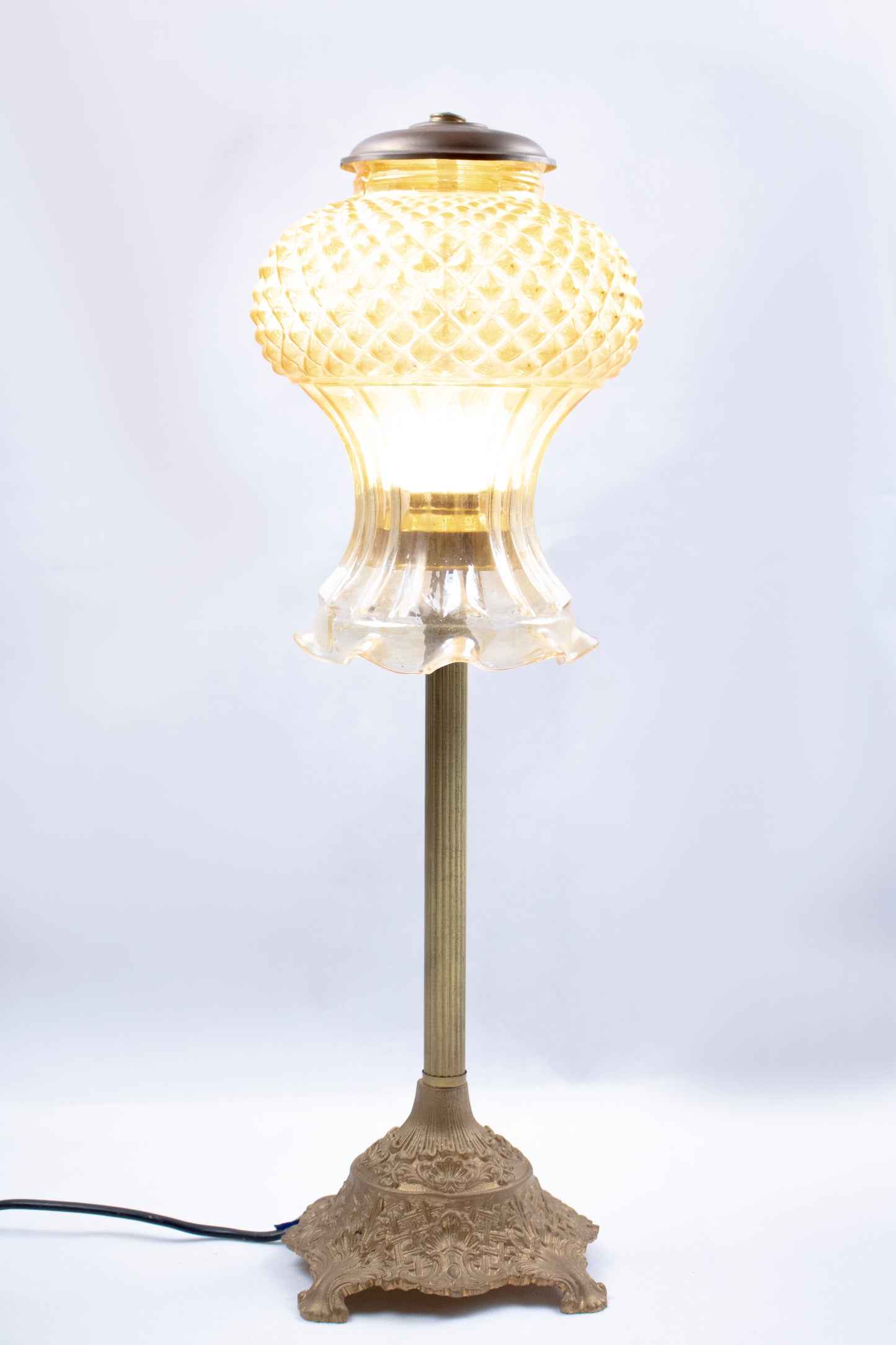 Vintage-Inspired Copper Floor Lamp with Textured Glass Shade Set of 2