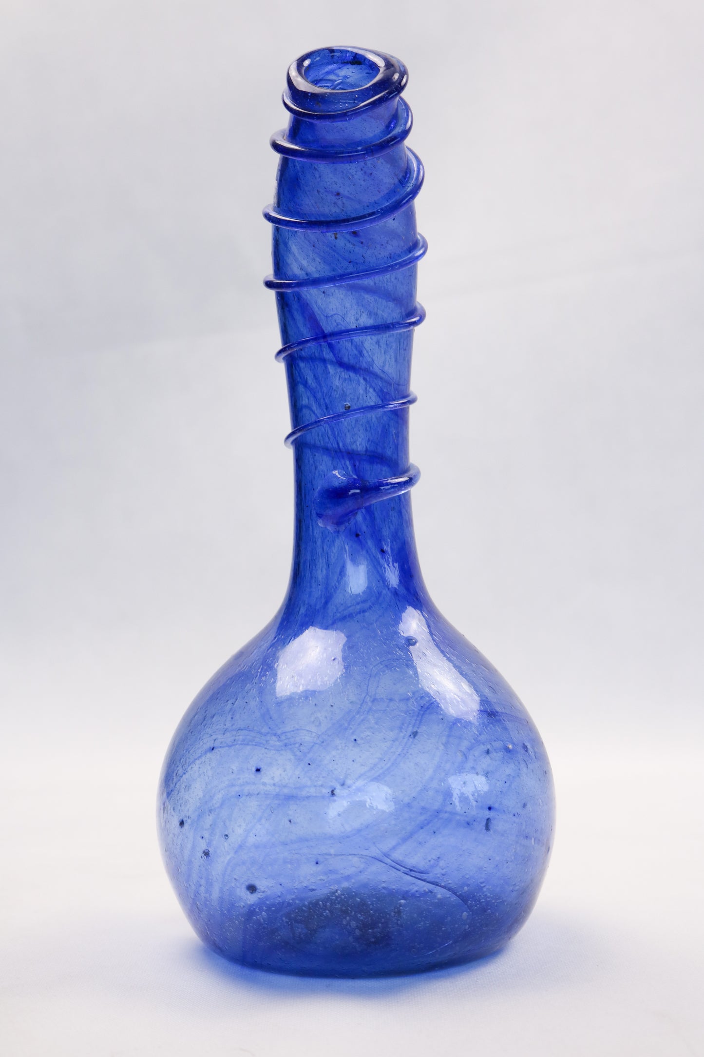 Hand-Blown Glass Vessel – Caged Sculptural Form Blue